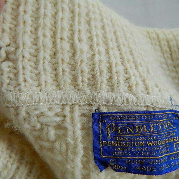 1960's Pendleton Heavy 100% Virgin Wool Mens Creame Cardigan Sweater Size L USA - Picture 6 of 6